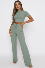 Load image into Gallery viewer, Round Neck Short Sleeve Top and Pants Set
