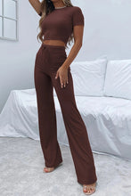 Load image into Gallery viewer, Round Neck Short Sleeve Top and Pants Set
