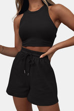 Load image into Gallery viewer, Round Neck Top and Drawstring Shorts Set
