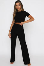 Load image into Gallery viewer, Round Neck Short Sleeve Top and Pants Set
